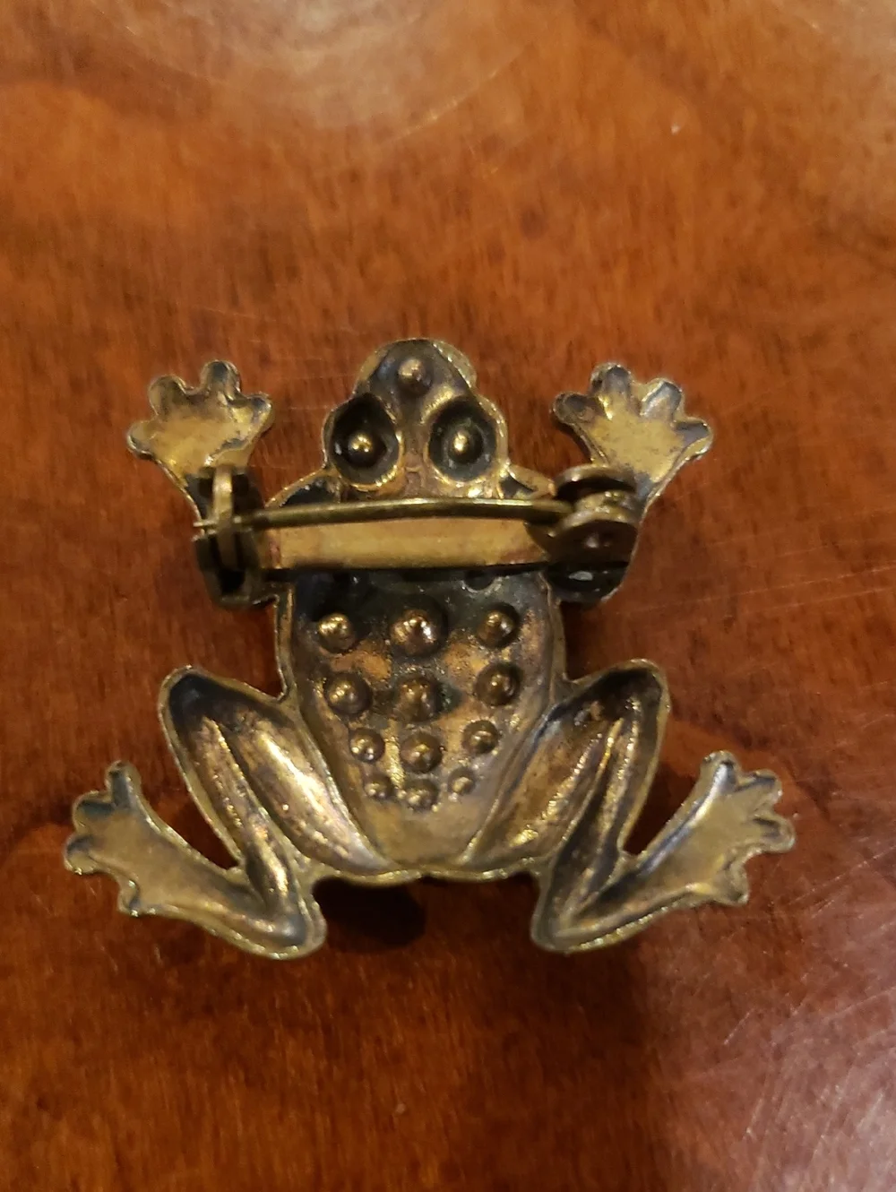 Vintage Gold Frog Brooch with Rhinestones